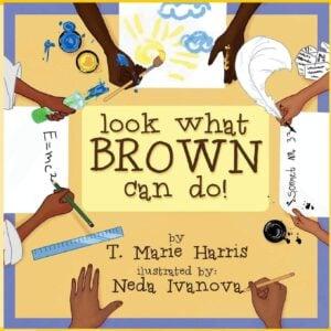 Book cover design showing hands drawing and creating around a central title text, with art supplies and doodles in the corners