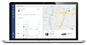 MacBook displaying a ride-sharing application dashboard with map interface and driver tracking features