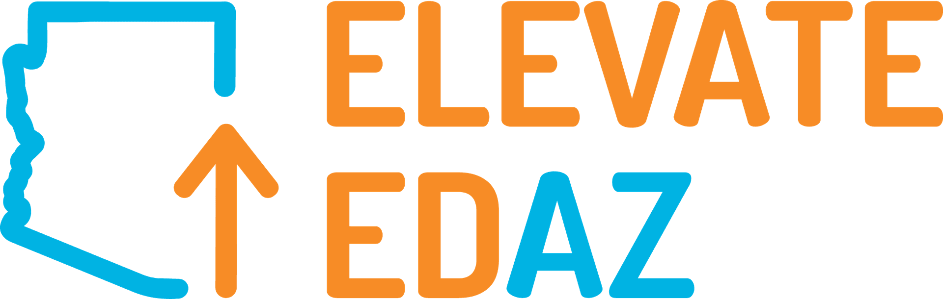Logo featuring outline of Arizona state with upward arrow and text 'ELEVATE EDAZ' in orange and blue colors