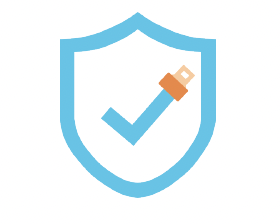 Simple shield icon in light blue with an orange checkmark symbol inside, representing security or verification
