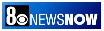 CBS 8 News Now logo featuring white text on blue background with black square containing number 8 and CBS eye symbol