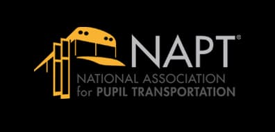 Logo of National Association for Pupil Transportation featuring a stylized yellow school bus design and gray text